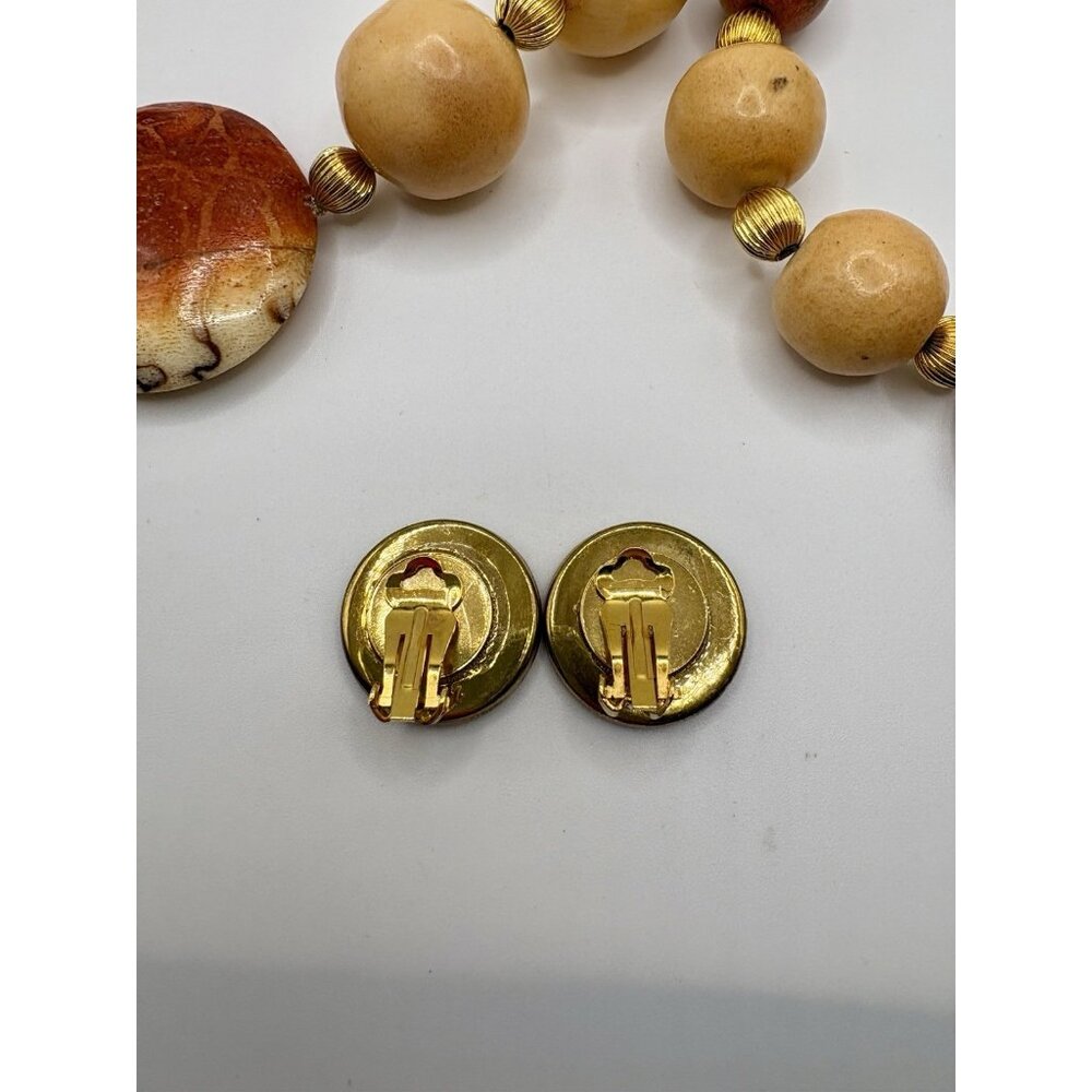 Beaded Matching Set 2 Necklaces Clip On Earrings Yellow Red Boho Ethnic Tribal - Picture 4 of 4